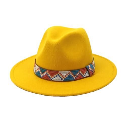 Generic Chapeau Fedora Pour Femme Et Homme Avec Bande Ethnique Large