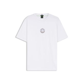 BOSS Stretch-cotton T-shirt with tennis artwork