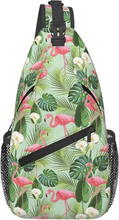 Generic Green Branches And Flamingo Chest Bag Trendy Shoulder Bag Anti Theft Backpack For Casual Women Men