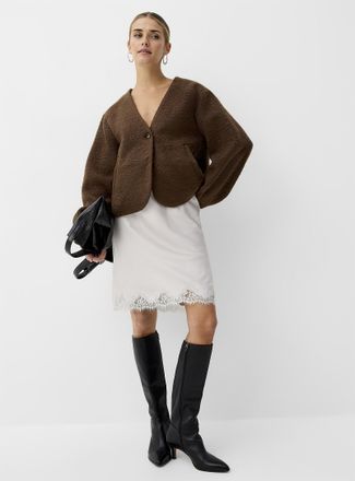 Vero Moda Womens Single-button high-pile fleece V-neck jacket