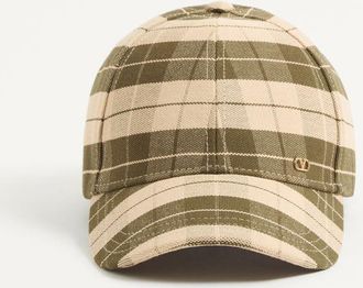 Valentino Garavani Valentino Garavani VLogo Signature Baseball Cap In Check Fabric Man GREEN/BEIGE 57