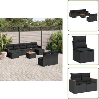 vidaXL Mobili da esterno - vidaXL Set Divani da Giardino 10pz con Cuscini in Polyrattan Nero - Poltrone da giardino