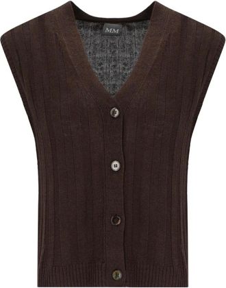 Max Mara Ranghi Knitted Vest - Dames - Spencers - Bruin - XS - Linnen - Truien & Vesten