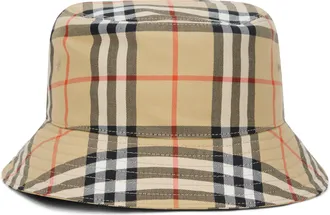 Burberry Mens Bucket Hat Sand Check Cotton