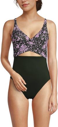 Lands End Wrap Monokini High Leg One Piece Swimsuit in Orchid Meadow Ditsy Floral at Nordstrom, Size 12