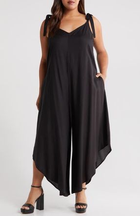 Vince Camuto Tie Strap Crop Wide Leg Jumpsuit in Rich Black at Nordstrom, Size 2X
