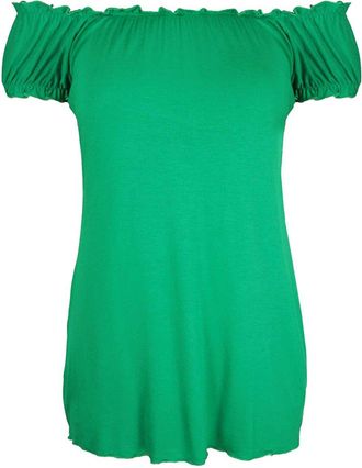 Purple Hanger New Womes Off Shoulder Elasticated Plain Boho Ladies Stretch Fit Long Plus Size Gypsy Top (26-28, Jade Green)