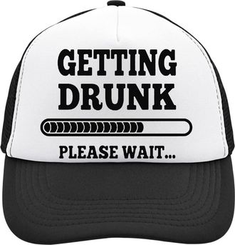 Generic Getting Drunk... Please Wait Mesh Back Trucker Cap Adjustable Snapback Hat Brushed Cotton with Buckle Black