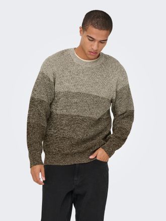 Only & Sons Rundhalspullover ONLY & SONS ONSBIRK RLX LS RAGLAN KNIT CAMP, Herren, Gr. L, moonstruck detail:demitasse gradiant, Strick, Obermaterial: 100% Baumwoll