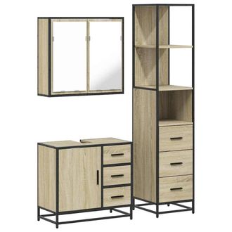 Berkfield Home 3 Piece Bathroom Furniture Set Sonoma Oak Engineered Wood in Brown