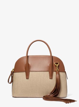 Michael Kors Kaitlin Large Linen and Leather Satchel