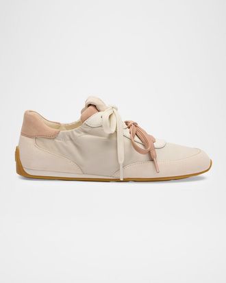 Stuart Weitzman Bond Ruched Nylon and Suede Low-Top Sneakers