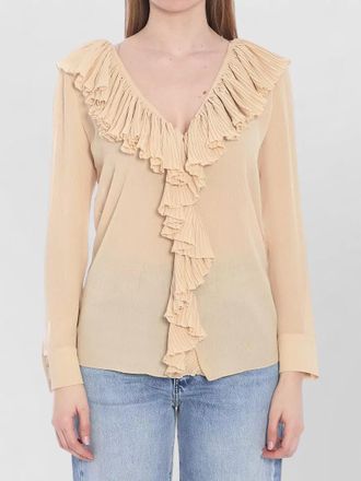 Saint Laurent silk blouse deep v-neck ruffled front