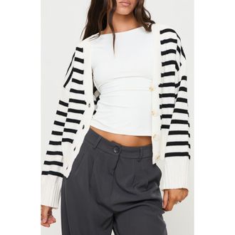 Princess Polly Karlson Stripe Cardigan in Cream/Black at Nordstrom, Size X-Small