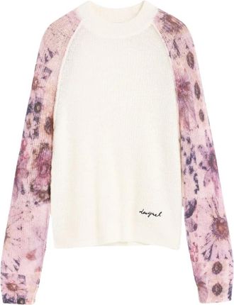 Desigual Jers Fancybotanic Trui - Dames - Ronde hals truien - Wit - L - Wol - Truien & Vesten
