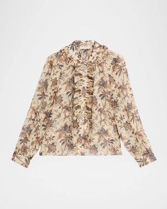 Ulla Johnson Nina Metallic Fil-Coupe Chiffon Ruffle Button-Down Blouse