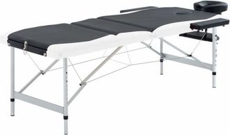 vidaXL vidaXL Lettino Massaggio Pieghevole 3 Zone in Alluminio Nero e Bianco