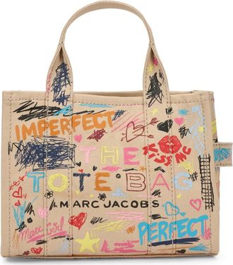 Marc Jacobs Tote Bags, female, Beige, Size: ONE SIZE The Punk Scribble Canvas Small Tote Bag