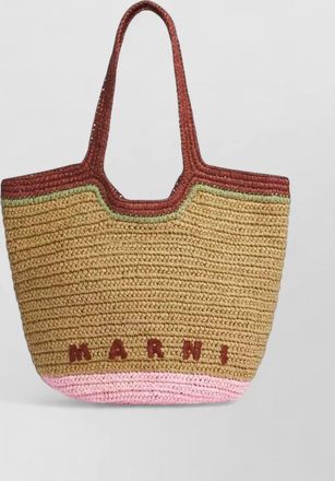 Marni small structured raffia tote contrasting handles