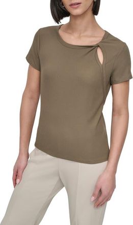 DKNY Twist Neck Rib T-Shirt in Utility Green at Nordstrom, Size X-Small