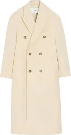 Ami Witte Wol Dubbelrijige Jas - Dames - Mantel - Wit - 3XS - Wol - Jassen