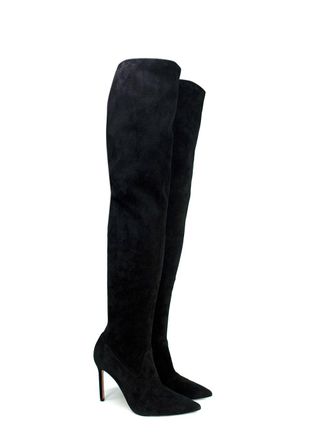 Manolo Blahnik Black Pascalarhi Suede Thigh High Boots Size 38.5