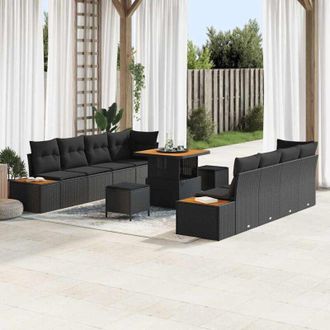vidaXL Vidaxl - Conjunto De Sof&aacute; De Jard&iacute;n Con Coj&iacute;n 11 Pcs Negro Polirat&aacute;n
