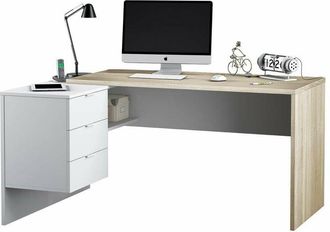 F.R.S. Mesa despacho ordenador Cannes 3 cajones Blanco Artik y Roble Cananadian 73cm(altura) 145cm(ancho) 108cm(fondo)