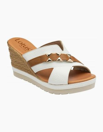 Lotus Womens Lotus Barrcuda wedge sandal in white - Brown - Size: 3