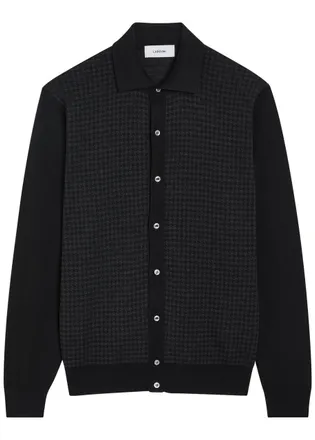 Lardini Houndstooth Wool Cardigan - Black - Xxxl