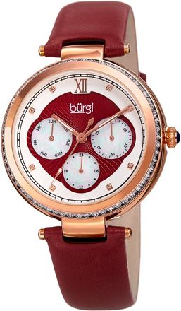 B&uuml;rgi Quartz Mother of Pearl Dial Red Leather Ladies Watch BUR182RD