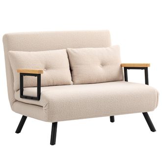 OEM Sof&aacute; Cama Convertible 4 En 1 Sill&oacute;n Cama 2 Plazas Plegable Respaldo Ajustable De 5 Niveles Almohadas 102x73x81cm Beige