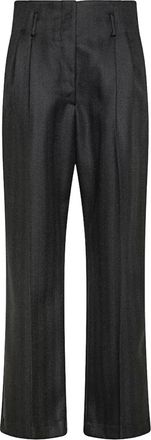 Forte_Forte Wide Trousers, female, Black, Size: M High-waisted Wool Trousers with Pleats