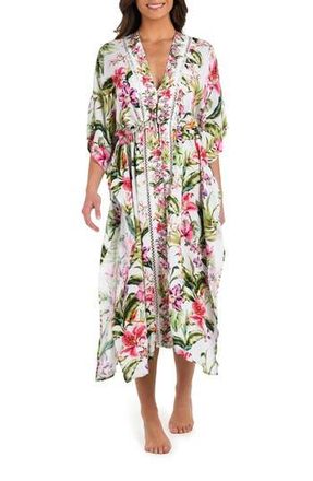 La Blanca Polynesian Tie Front Cover-Up in White Multi at Nordstrom Rack, Size Large/x-Large