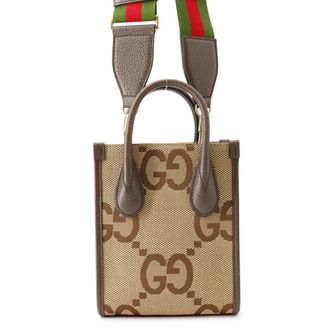 Gucci Beige Brown Canvas Leather Handbag Shoulder Bag Tote Bag (Pre-Owned)