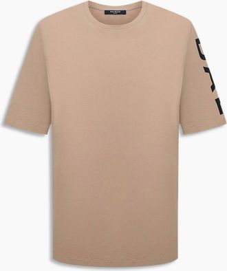 Balmain Mens Mens Sand Balmain Logo Printed Oversize T-Shirt - Cream/Brown - Size: 40