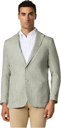 Brooks Brothers Jassen, Heren, Groen, M, Linnen, Linnen Blazer met Visgraatpatroon