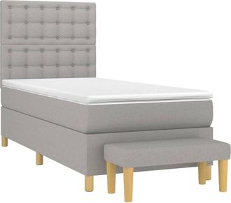vidaXL Cama Box Spring Con Colch&oacute;n Tela Gris Claro 80x200 Cm Vidaxl