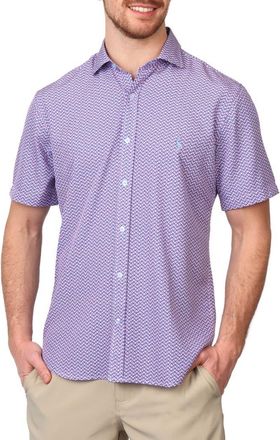 Tailorbyrd Geo Lux Performance Short Sleeve Shirt in Blue at Nordstrom Rack, Size Small