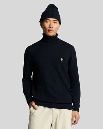 Lyle & Scott Mens Cotton Merino Turtleneck Jumper - Navy - Size X-Small
