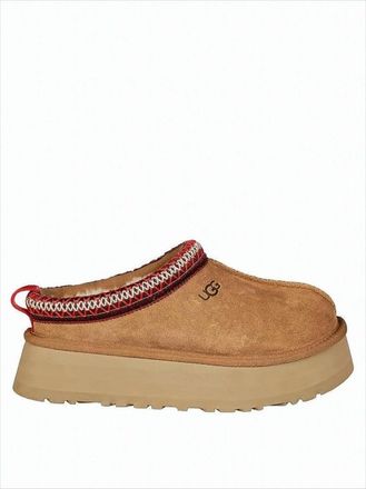UGG Brown Suede Slip-On Mules With Decorative Woven Trim