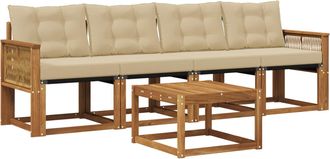 vidaXL Conjunto De Sof&aacute;s De Exterior 5 Uds. Natural Y Beige Vidaxl