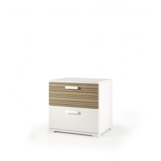 Terraneo Mesita De Noche De 2 Cajones Con Metal Blanco Y Rieles De Roble Rayado, 40x50x45 Cm - Terraneo