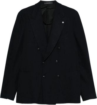 Tagliatore Gebreide Double-Breasted Blazer - Heren - Blazers - Zwart - M - Wol - Jassen