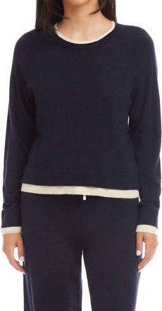 Karen Kane Contrast Crewneck Sweater In Navy With Cream