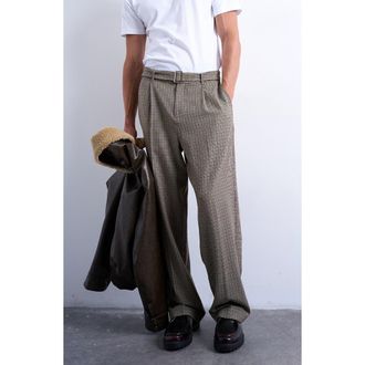 Topman Belted Houndstooth Pants in Brown at Nordstrom, Size X-Small