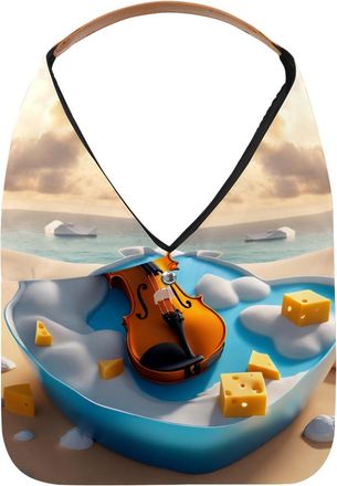 Generic Violin Cheese Pattern Reusable Lightweight Grocery Bags - Foldable Into Compact Pouch, Washable & Sturdy, Multipurpose for Shopping and Travel