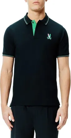 Psycho Bunny Nate Tipped Pima Cotton Piqu&eacute; Polo in Black at Nordstrom, Size 4
