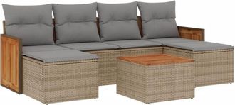 vidaXL Vidaxl - Set Sof&aacute;s De Jard&iacute;n 7 Piezas Y Cojines Rat&aacute;n Sint&eacute;tico Beige