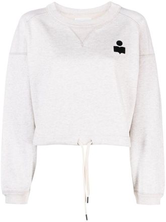 Isabel Marant Margo Grey Cotton Blend Drawstring Crop Sweatshirt